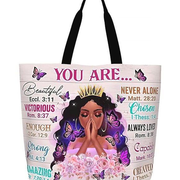 African American Queen Handbag Black Polyester Large Tote Water-Repellent - Picture 1 of 8